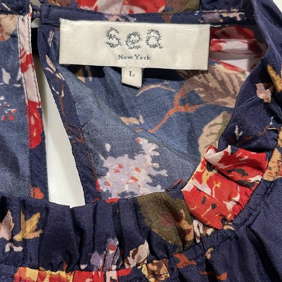 SEA NEW YORK Esme Silk Flutter Sleeve Top Navy Blue Floral SZ L - Picture 5 of 6